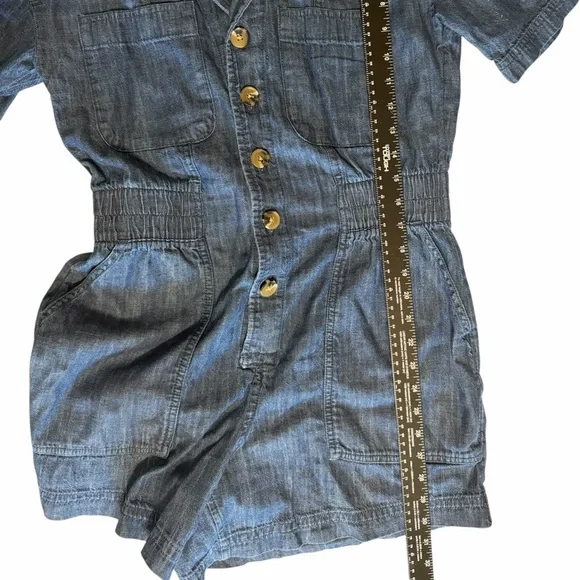 Dark Blue Denim Short-Sleeve Jumpsuit - Picture 6 of 7